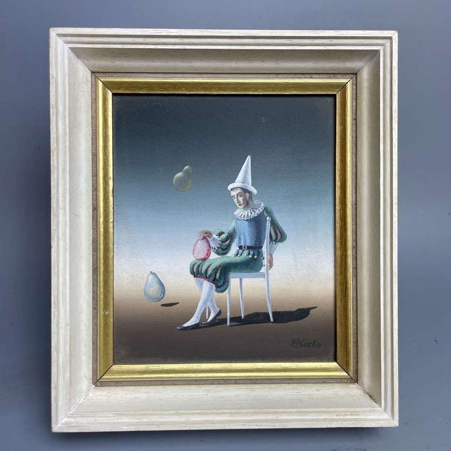 Norman Black (1920-1999) Seated Pierrot, Oil on Panel