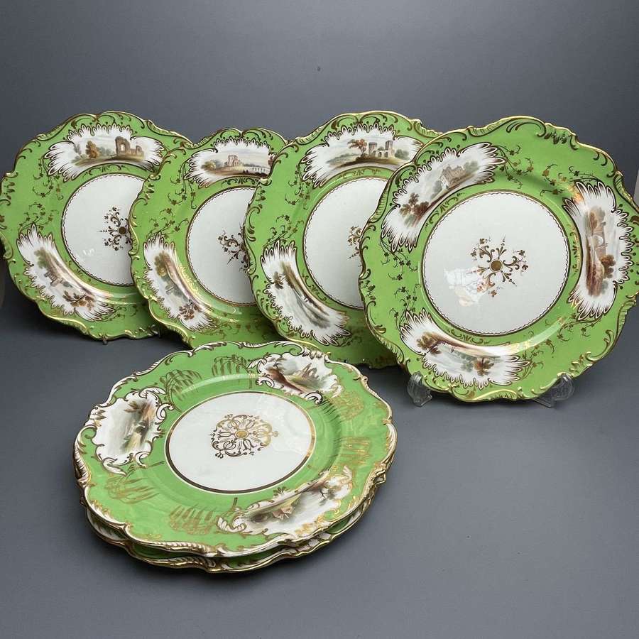 Staffordshire Porcelain Dessert Plates Painted with Landscapes