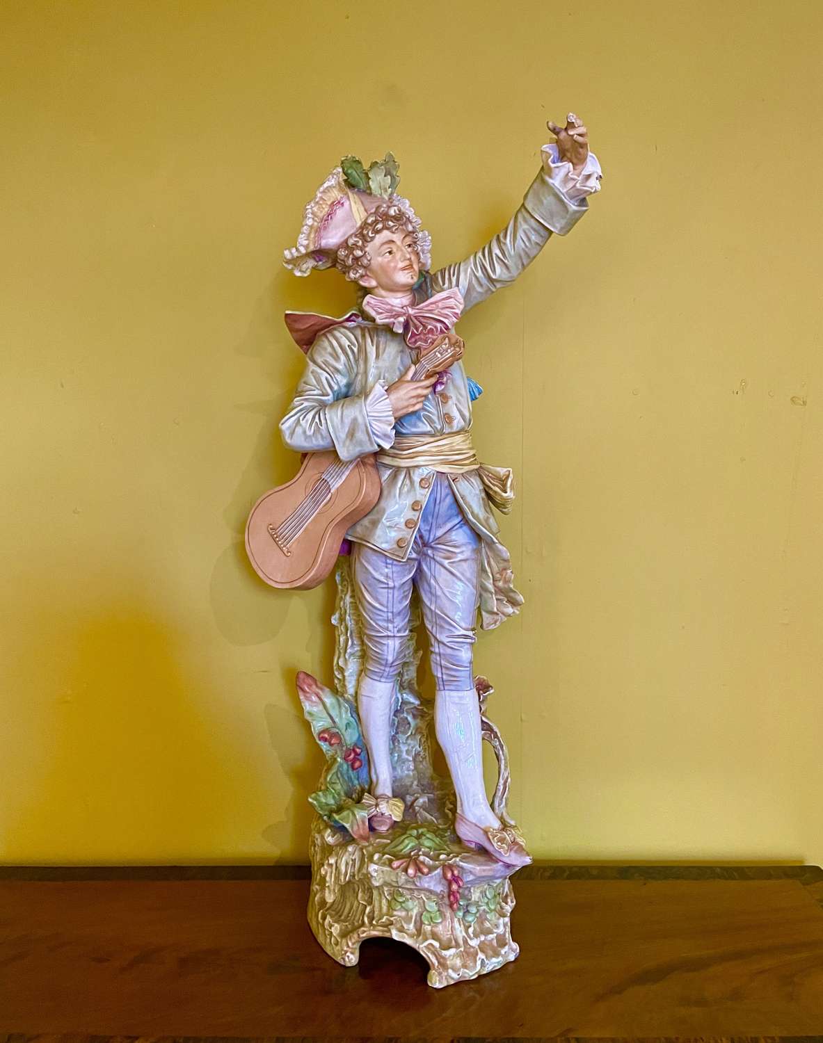 Extremely Large 19th Century German Porcelain Figure of a Minstrel