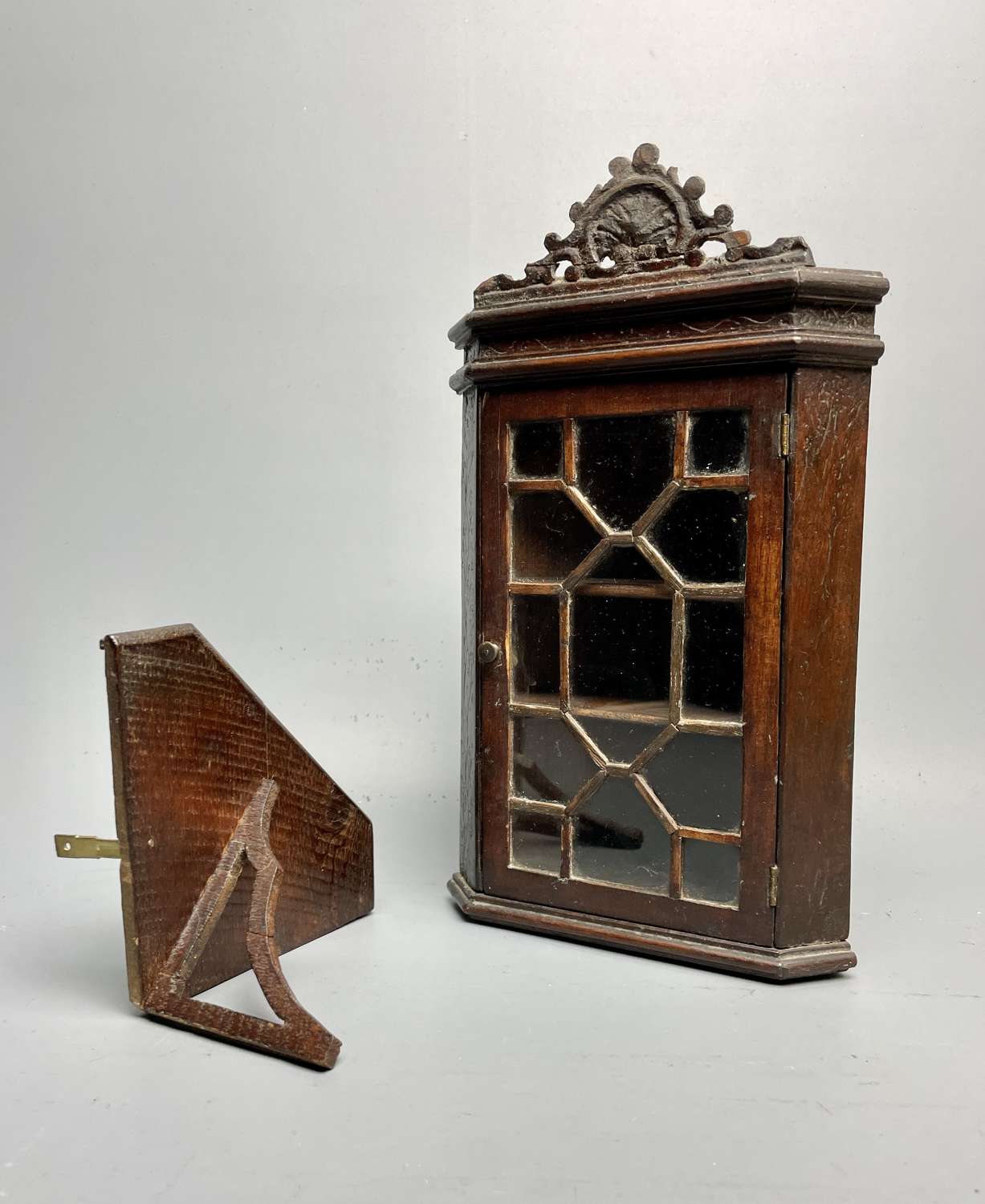 Doll's Miniature Georgian Oak Corner Cabinet & Wall Bracket