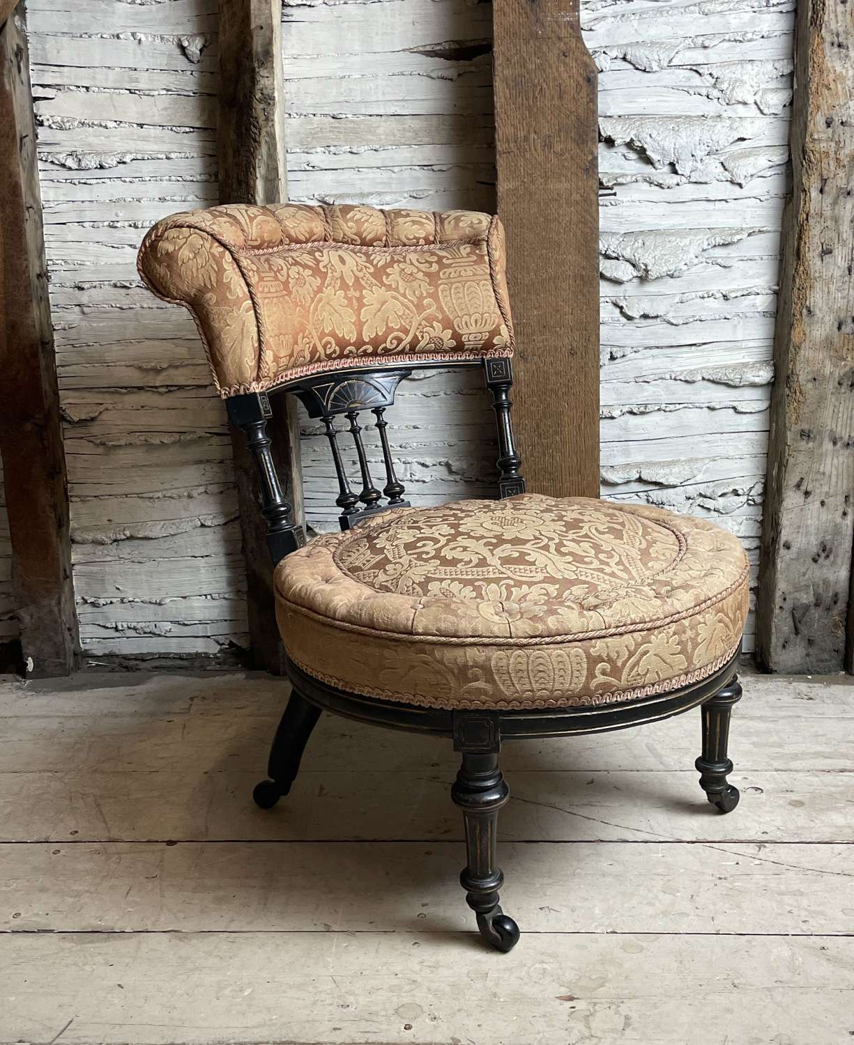 Small Victorian Aesthetic Movement Ebonised Chair with Circular Seat