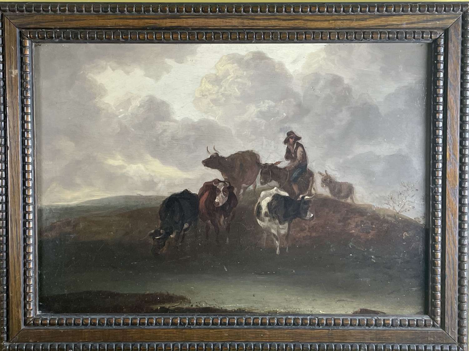 19th Century Dutch School Oil on Panel of Drovers with Cattle