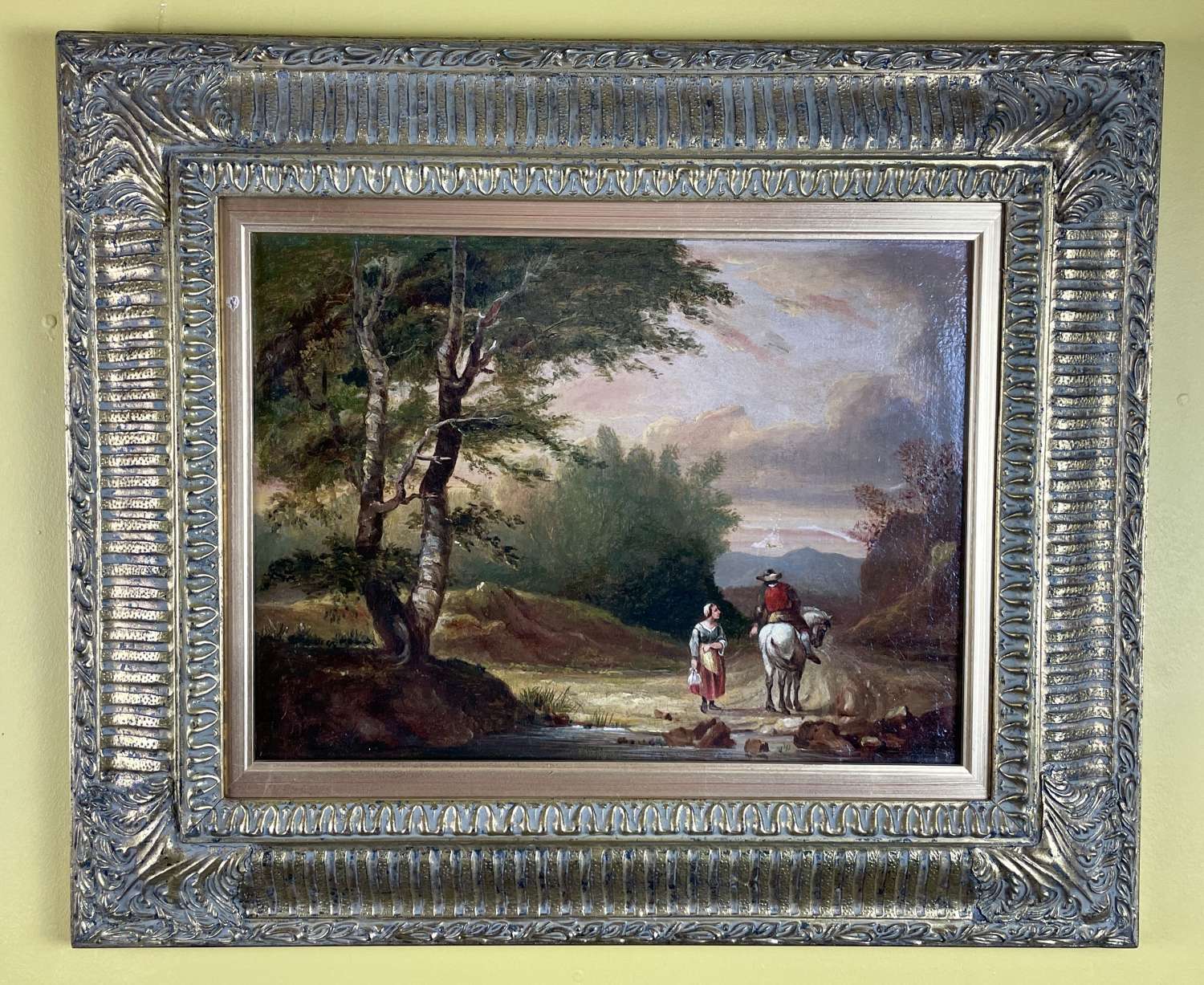 Early 19th Century Oil on Canvas of Travellers on a Woodland Path
