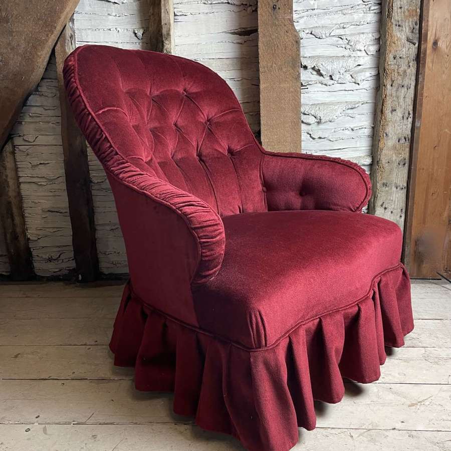 Victorian Button Back Red Velvet Armchair