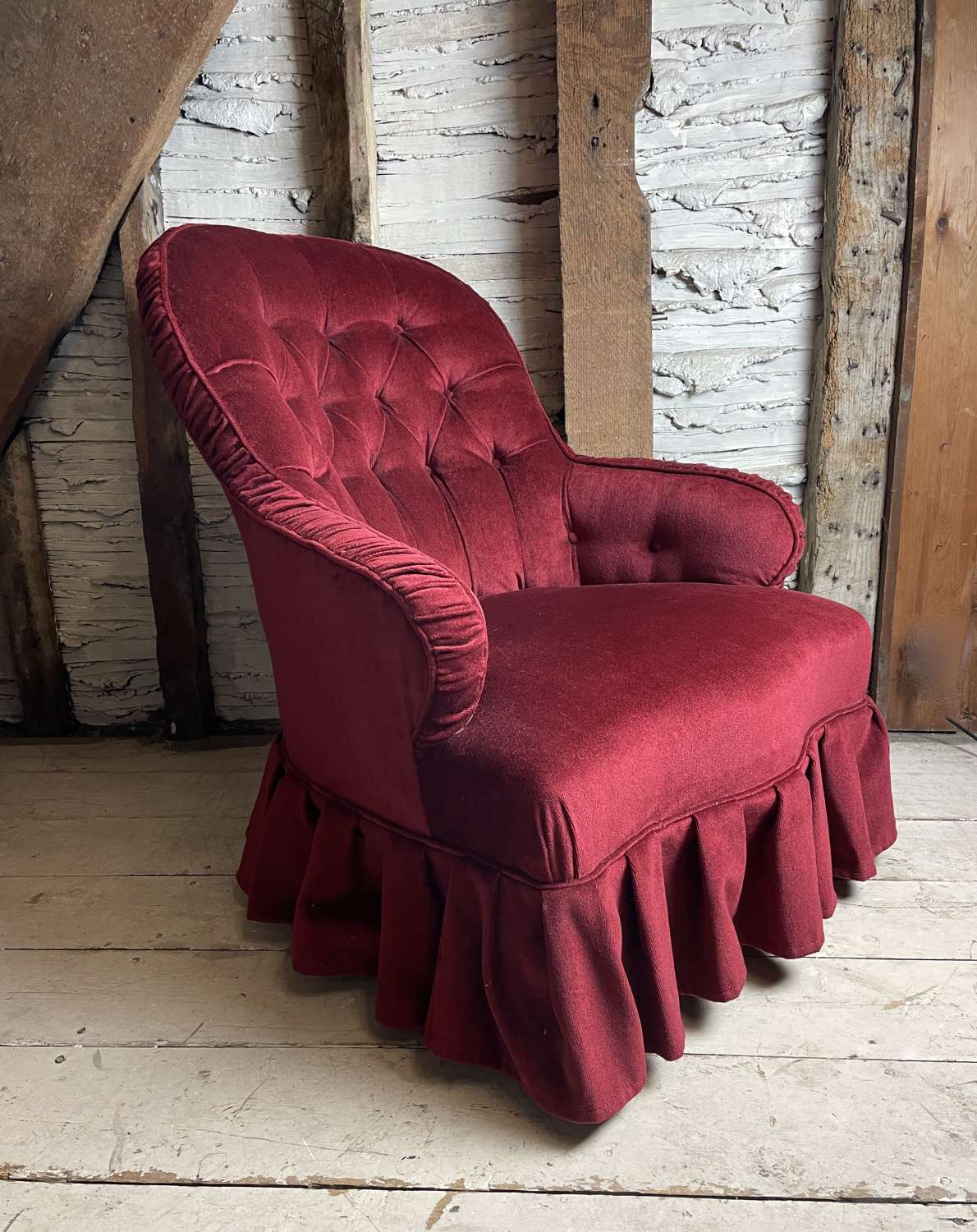 Victorian Button Back Red Velvet Armchair
