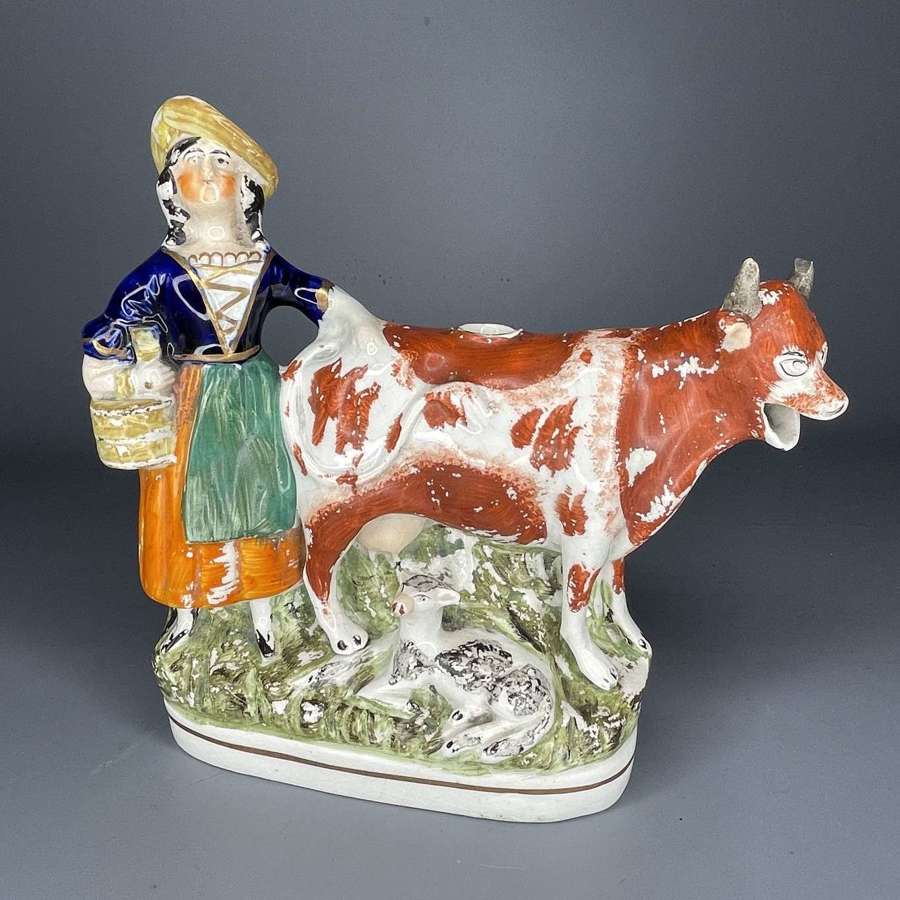 Victorian Staffordshire Pottery Milkmaid Cow Creamer