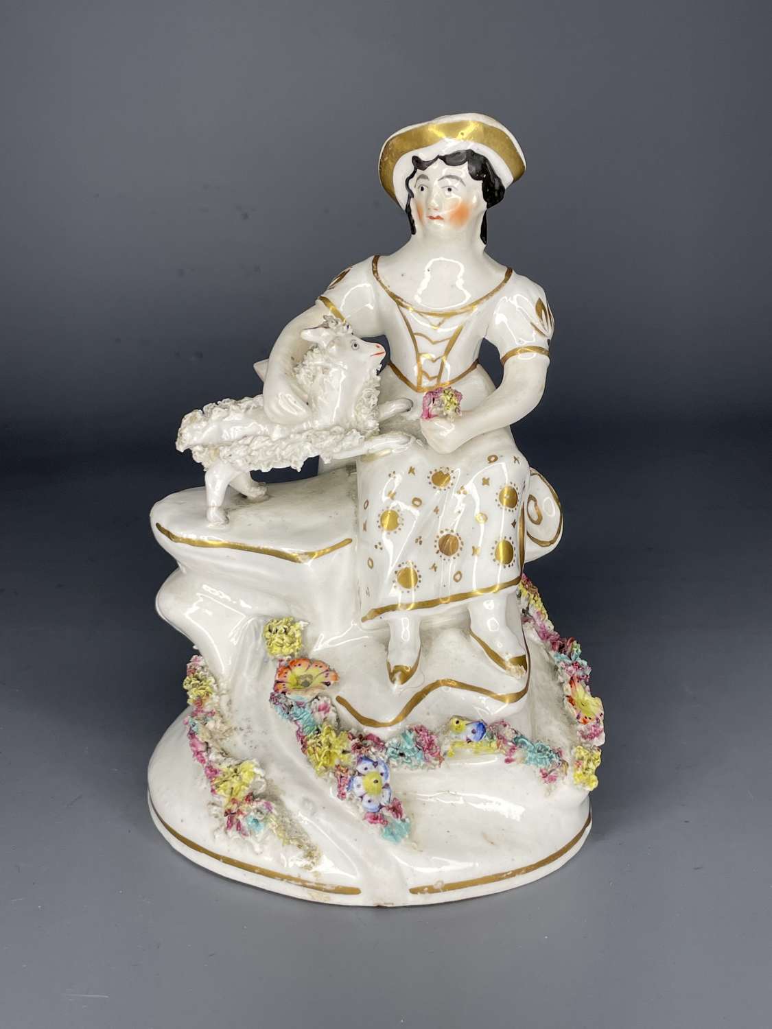 Early Victorian Staffordshire Porcelain Figure of a Girl with a Goat
