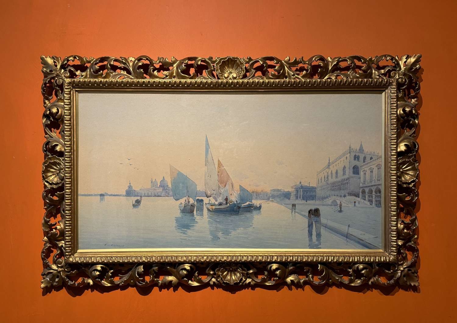 19th Century Watercolour of Venice in a Florentine Giltwood Frame