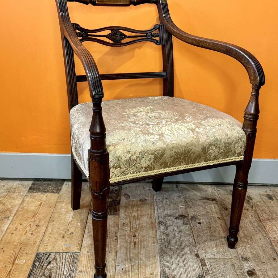 Regency Mahogany Elbow Chair with Interesting Brass Repair
