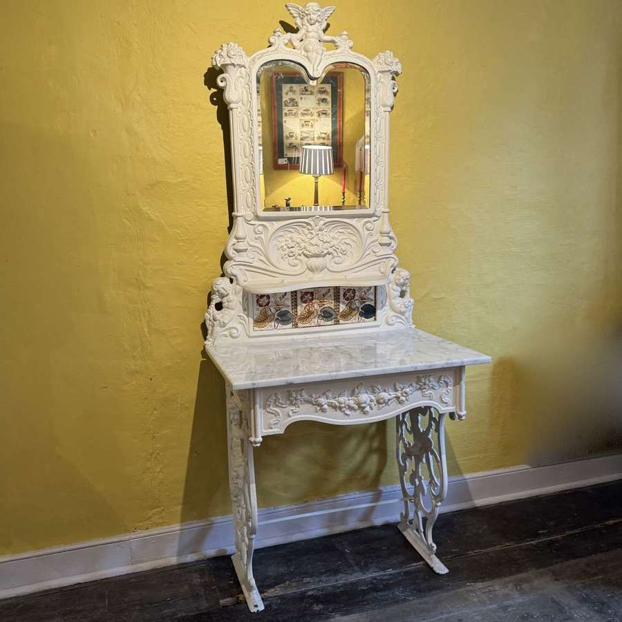 Unusual Victorian Cast Iron Marble Top Washstand