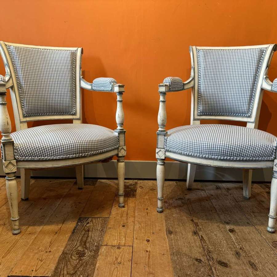 Pair of Vintage French Painted Fauteuils
