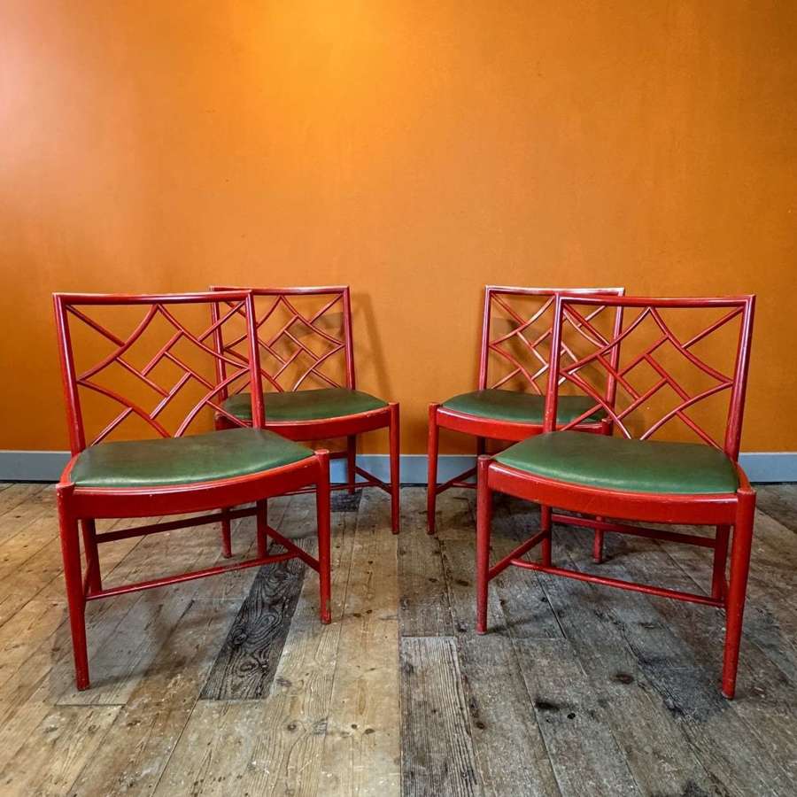 Set of Four 1960s Chinese Chippendale Style Dining Chairs