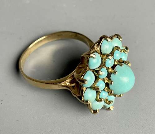 Vintage 9ct Gold Turquoise Cluster Ring