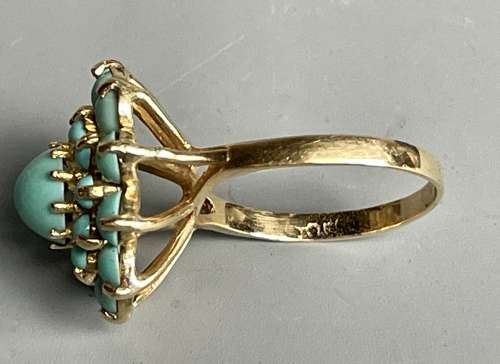Vintage 9ct Gold Turquoise Cluster Ring
