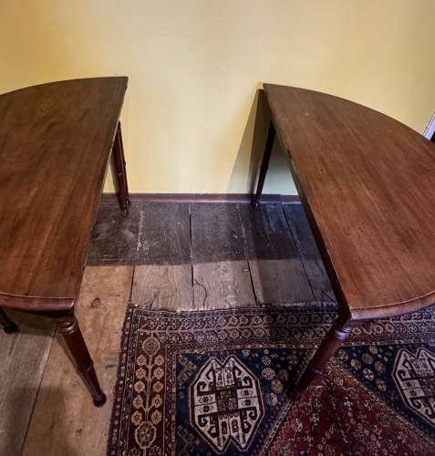 Georgian Line Inlaid Mahogany D-End Dining Table / Pair of Consoles