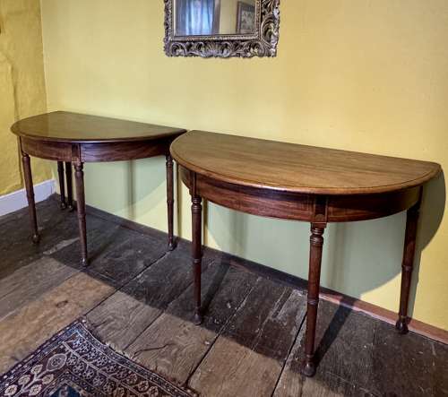 Georgian Line Inlaid Mahogany D-End Dining Table / Pair of Consoles