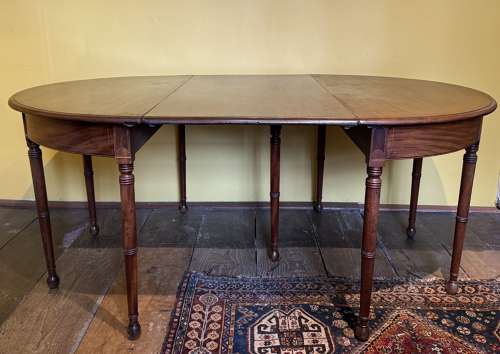 Georgian Line Inlaid Mahogany D-End Dining Table / Pair of Consoles
