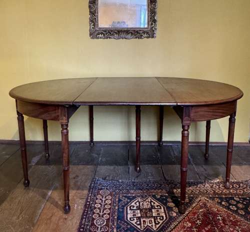Georgian Line Inlaid Mahogany D-End Dining Table / Pair of Consoles
