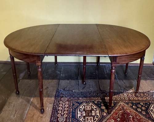 Georgian Line Inlaid Mahogany D-End Dining Table / Pair of Consoles
