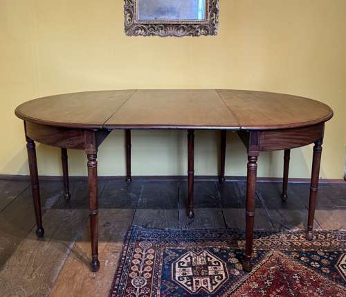 Georgian Line Inlaid Mahogany D-End Dining Table / Pair of Consoles