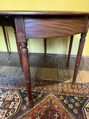Georgian Line Inlaid Mahogany D-End Dining Table / Pair of Consoles