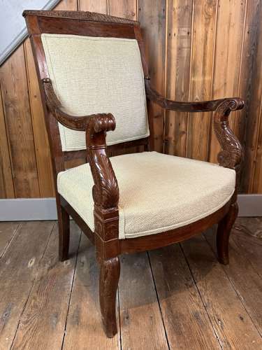 French Mahogany Open Armchair in Empire Style