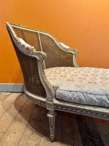 French Antique Painted Duchesse Brisee Chaise in Louis XVI Style