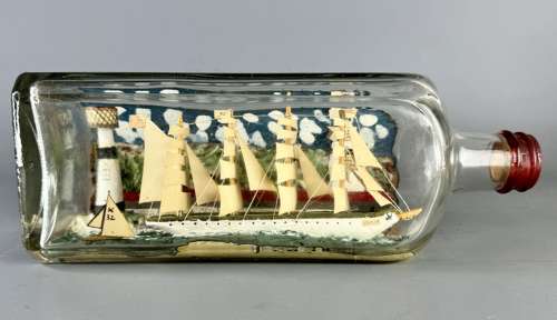 Vintage Folk Art Ship in a Bottle Diorama