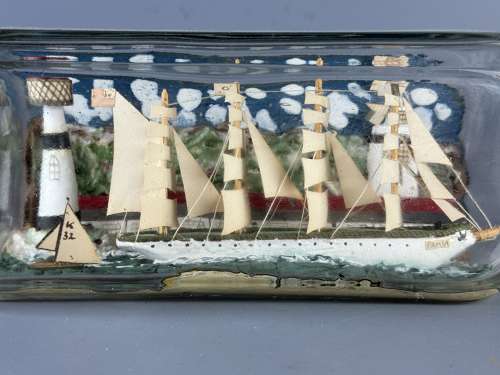 Vintage Folk Art Ship in a Bottle Diorama