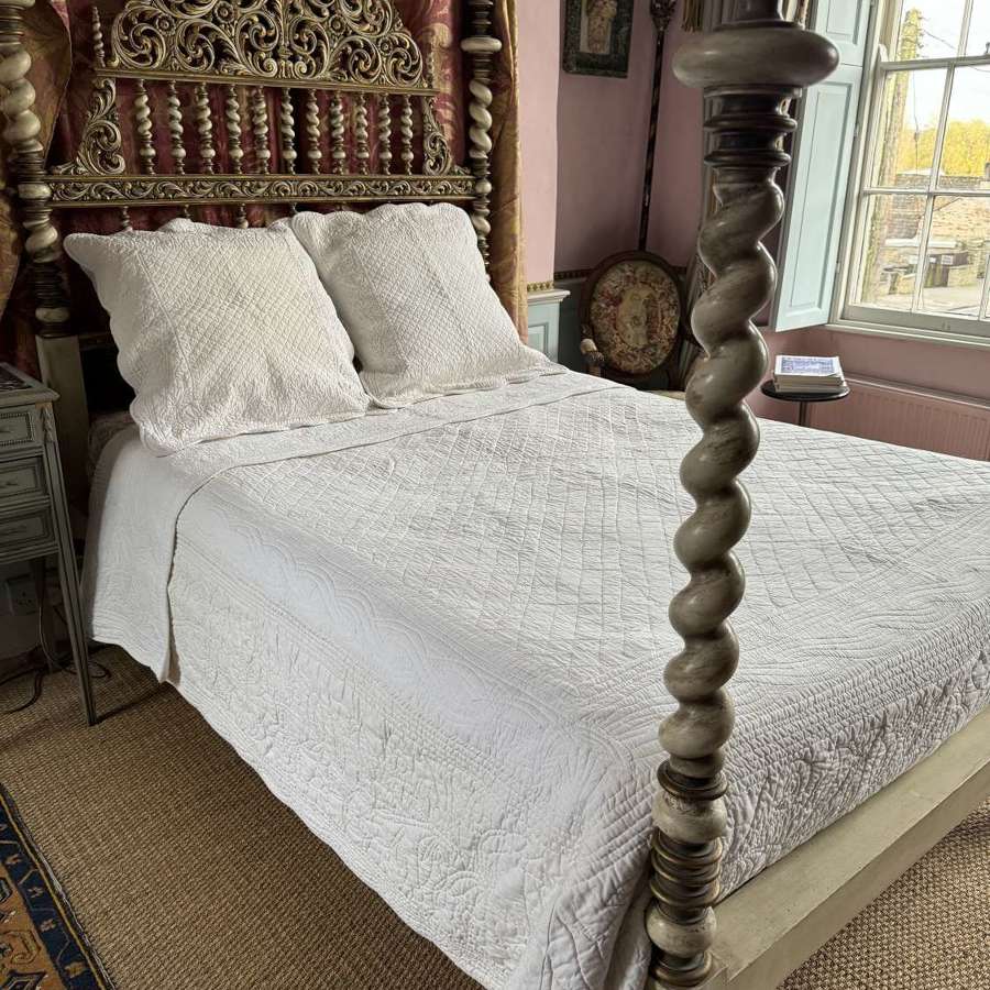 French Provencal White Boutis Quilt & Pillows