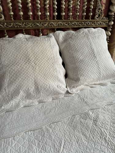 French Provencal White Boutis Quilt & Pillows