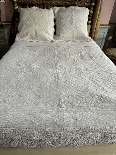 French Provencal White Boutis Quilt & Pillows
