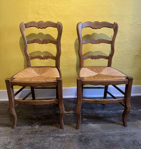 Set of Four French Provencal Rush Seated Ladderback Chairs