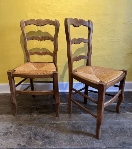 Set of Four French Provencal Rush Seated Ladderback Chairs
