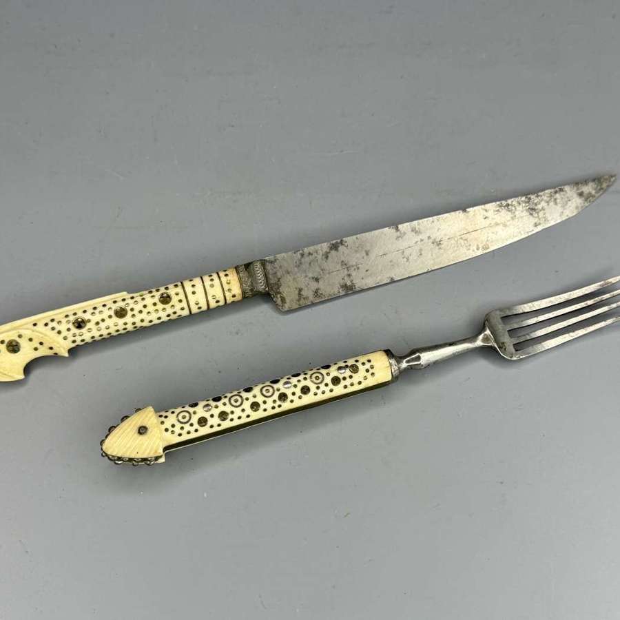 19th Century Balkan Bone Handled Knife & Fork
