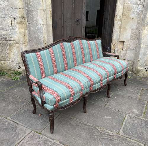 Antique French Louis XV Revival Carved Walnut Sofa & Armchairs