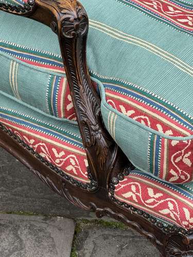 Antique French Louis XV Revival Carved Walnut Sofa & Armchairs