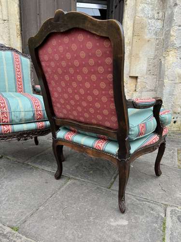 Antique French Louis XV Revival Carved Walnut Sofa & Armchairs