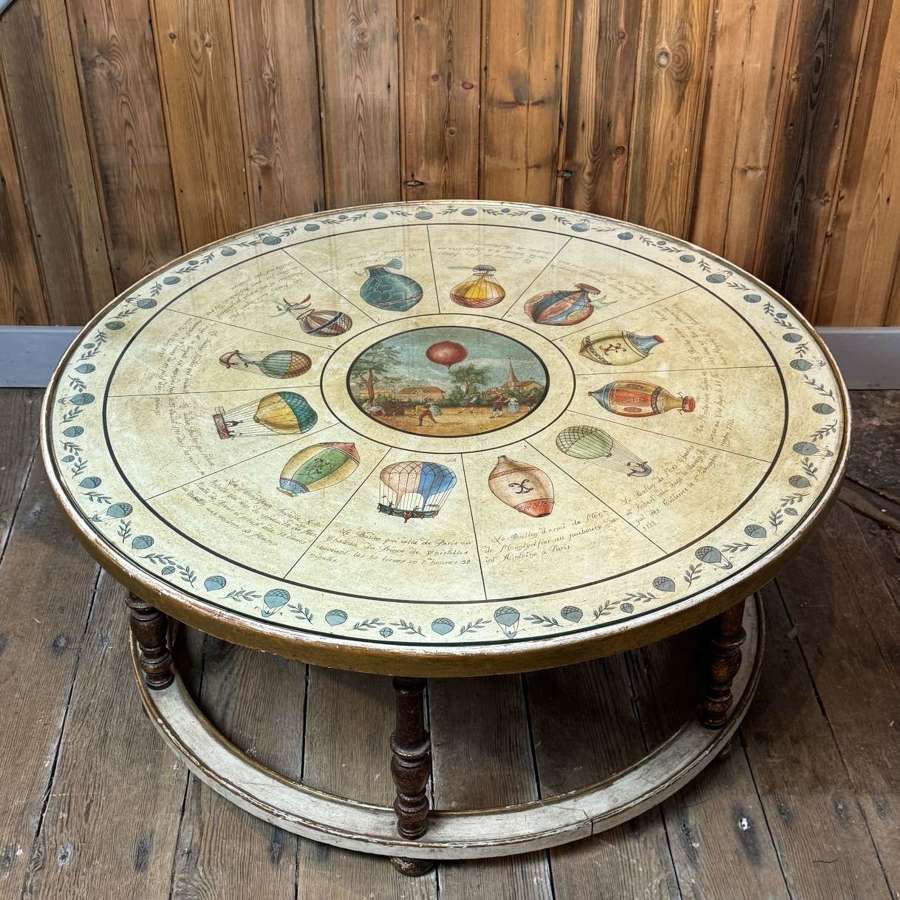 1960's Casa Pupo Coffee Table Hand Painted with Montgolfier Balloons