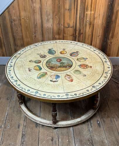 1960's Casa Pupo Coffee Table Hand Painted with Montgolfier Balloons