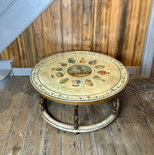 1960's Casa Pupo Coffee Table Hand Painted with Montgolfier Balloons