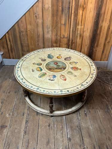 1960's Casa Pupo Coffee Table Hand Painted with Montgolfier Balloons