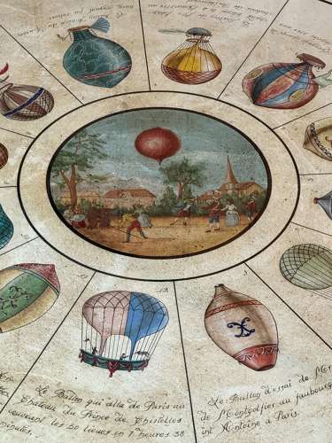 1960's Casa Pupo Coffee Table Hand Painted with Montgolfier Balloons