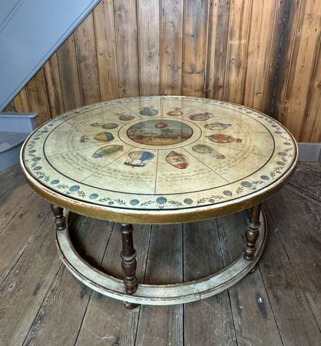1960's Casa Pupo Coffee Table Hand Painted with Montgolfier Balloons