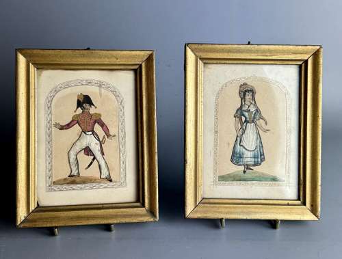 Pair of mid 19th Century Theatrical Silkwork Pictures