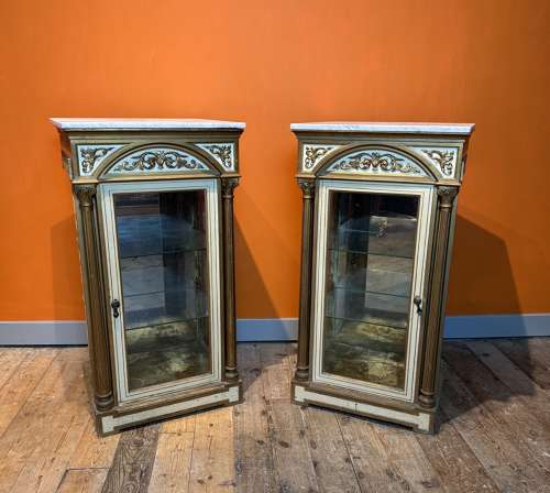 Pair of Victorian Glazed Shop Display Cabinets with Marble Tops