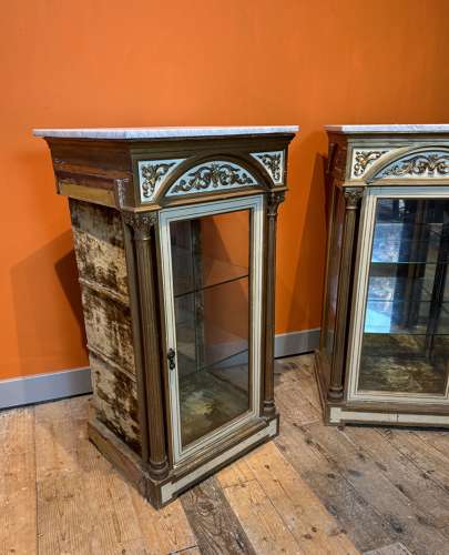 Pair of Victorian Glazed Shop Display Cabinets with Marble Tops