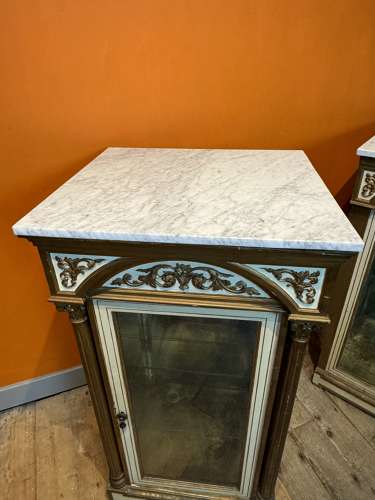 Pair of Victorian Glazed Shop Display Cabinets with Marble Tops