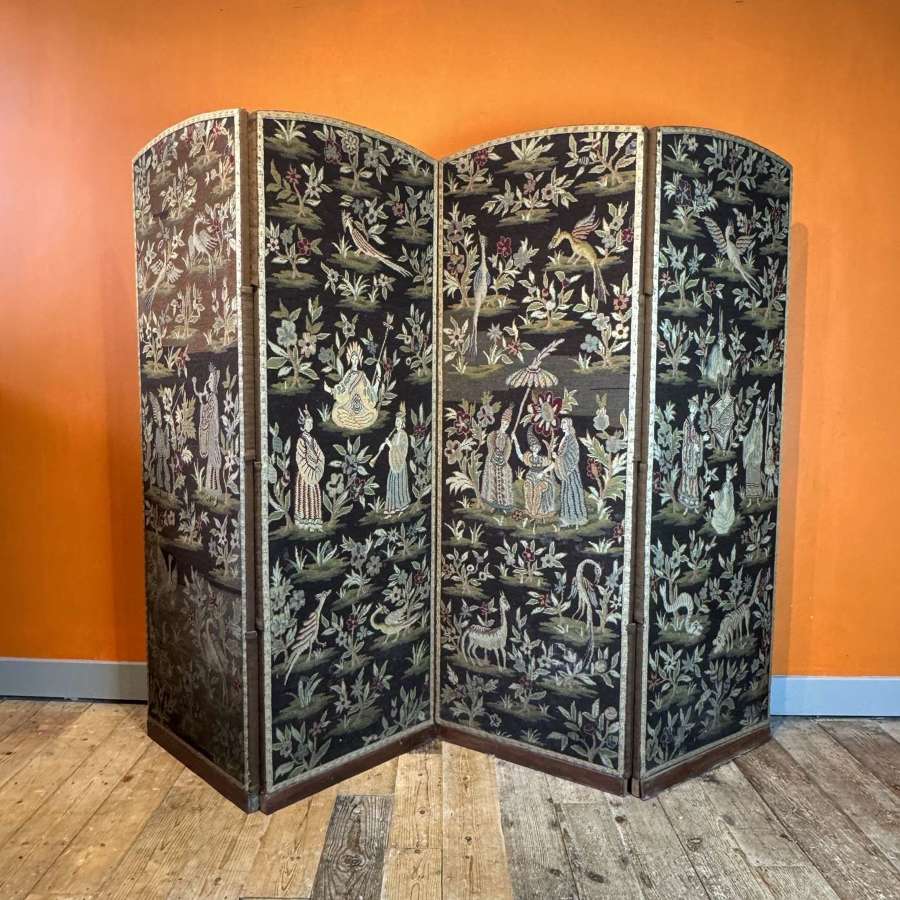 19th Century Chinoiserie Needlework Tapestry Four Fold Screen