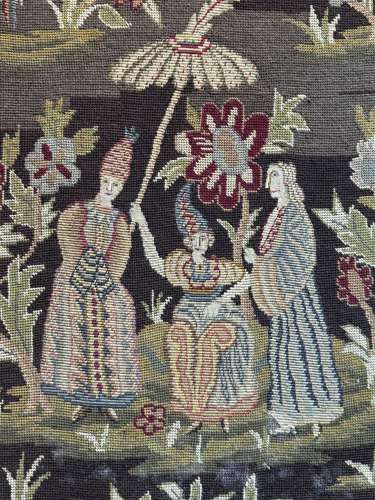 19th Century Chinoiserie Needlework Tapestry Four Fold Screen